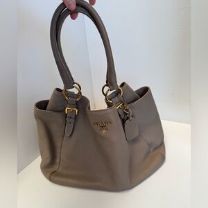 Prada Taupe Leather Tote Bag
